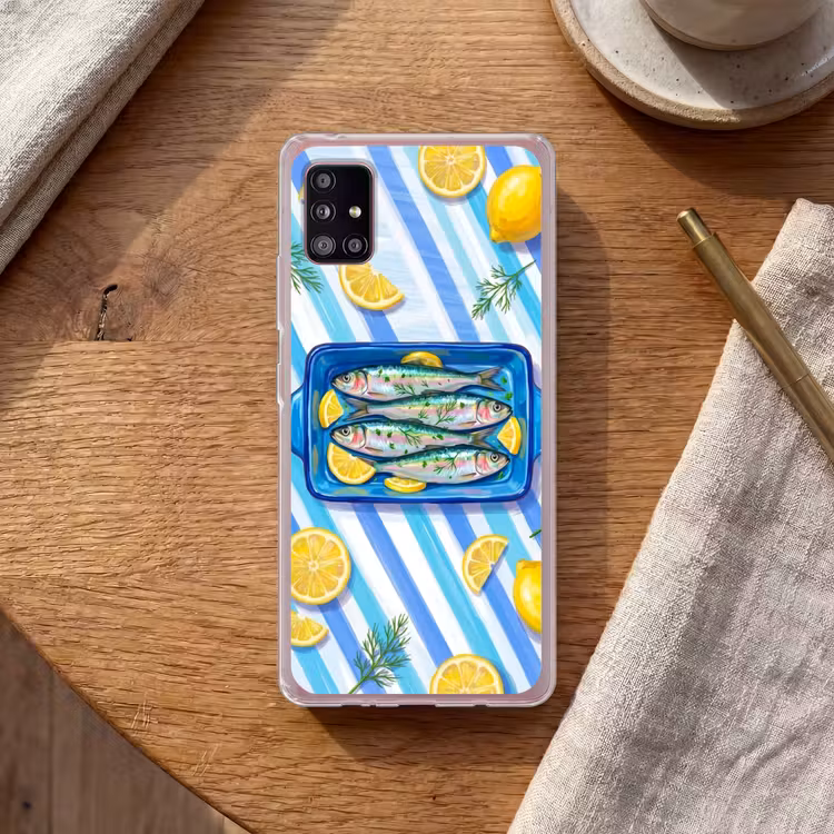 Vis - Citroen - Kruiden - Eten - Blauw Telefoonhoesje Samsung Galaxy A51 5G klein -sfeer1