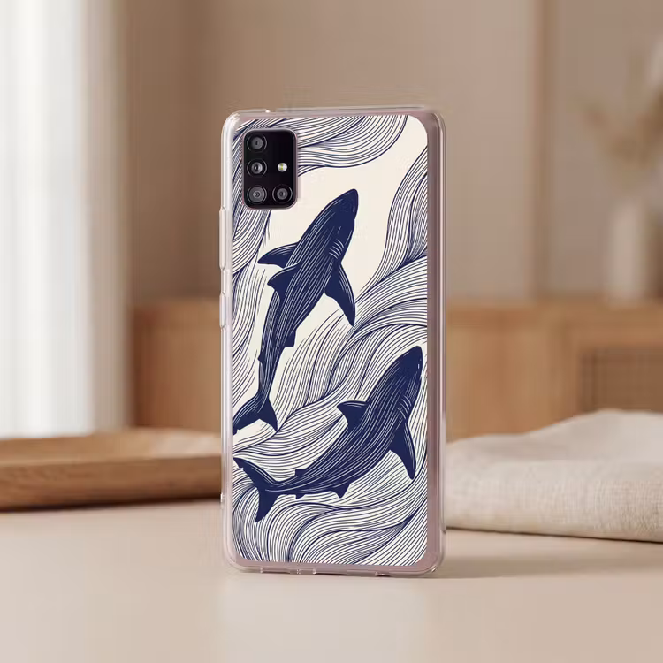 Vis - Oceaan - Lijntekening - Blauw - Dieren Telefoonhoesje Samsung Galaxy A51 5G klein -sfeer2