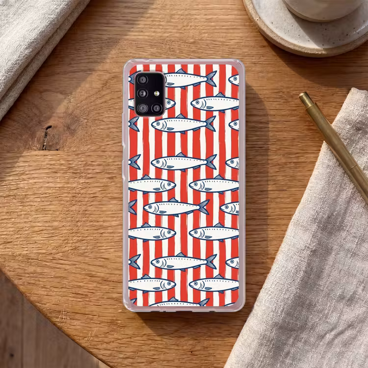 Vis - Patroon - Strepen - Illustratie - Rood Telefoonhoesje Samsung Galaxy A51 5G klein -sfeer1