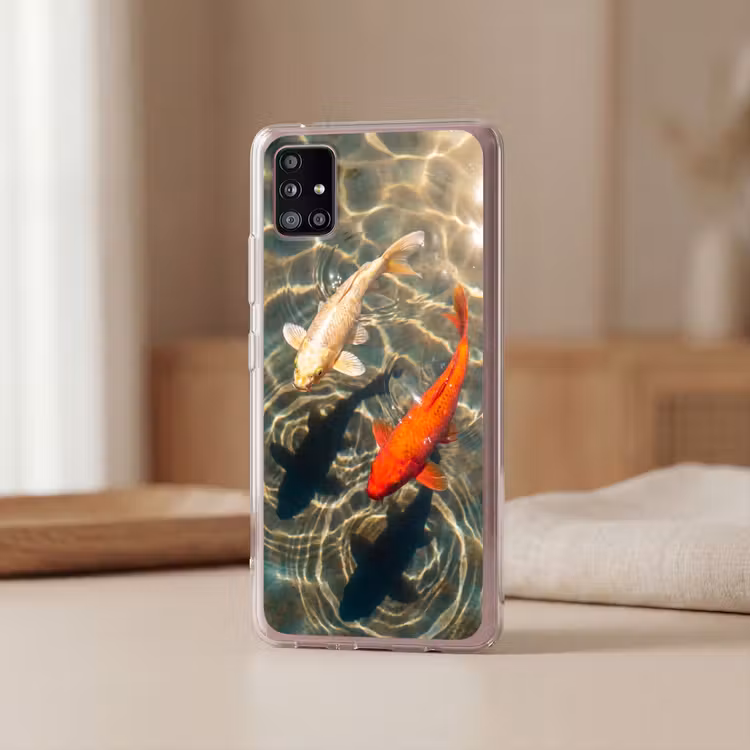 Vis - Water - Dieren - Oranje - Goud Telefoonhoesje Samsung Galaxy A51 5G klein -sfeer2