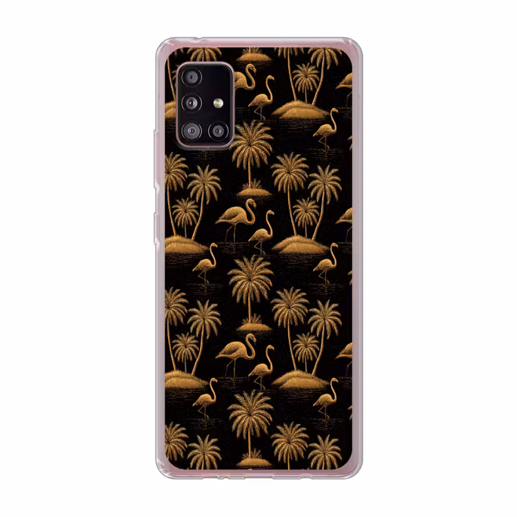 Flamingo - Palmbomen - Tropisch - Goud - Zwart Telefoonhoesje Samsung Galaxy A51 5G klein 373 -3d