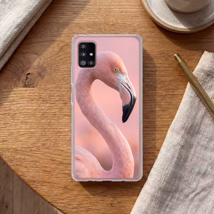 Flamingo - Portret - Roze Telefoonhoesje Samsung Galaxy A51 5G klein -sfeer1