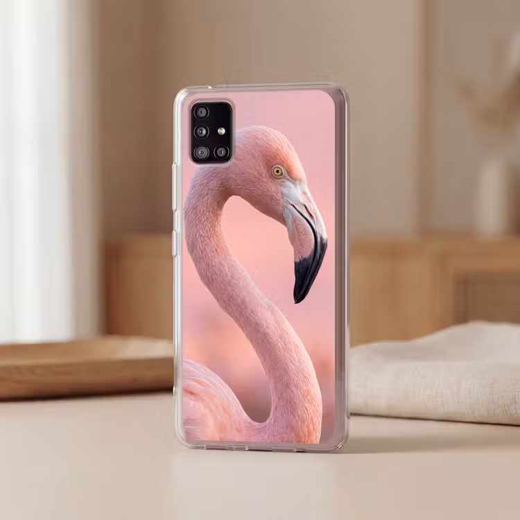 Flamingo - Portret - Roze Telefoonhoesje Samsung Galaxy A51 5G klein -sfeer2