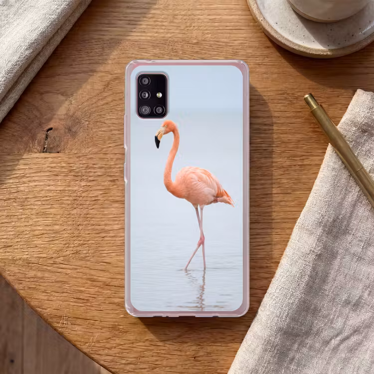 Flamingo - Zee - Roze Telefoonhoesje Samsung Galaxy A51 5G klein -sfeer1