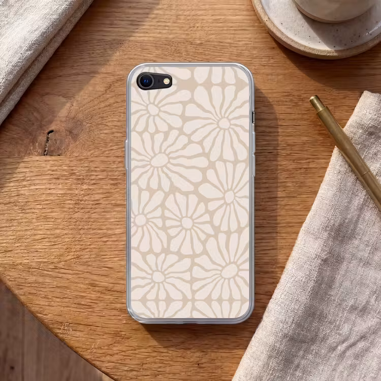Bloemen - Print - Beige - Bruin - Minimalistisch Telefoonhoesje iPhone 7 klein -sfeer1