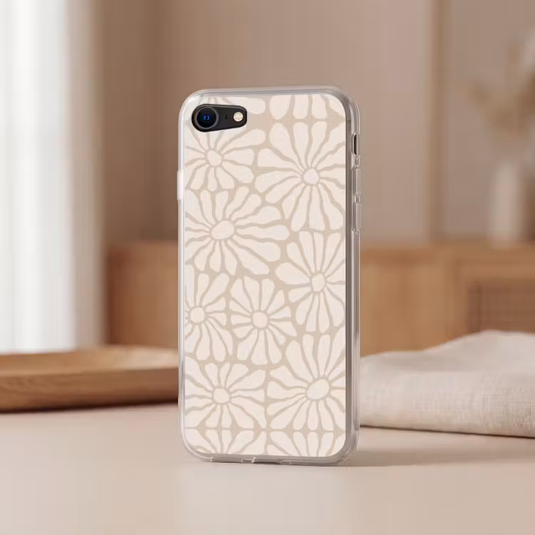 Bloemen - Print - Beige - Bruin - Minimalistisch Telefoonhoesje iPhone 7 klein -sfeer2