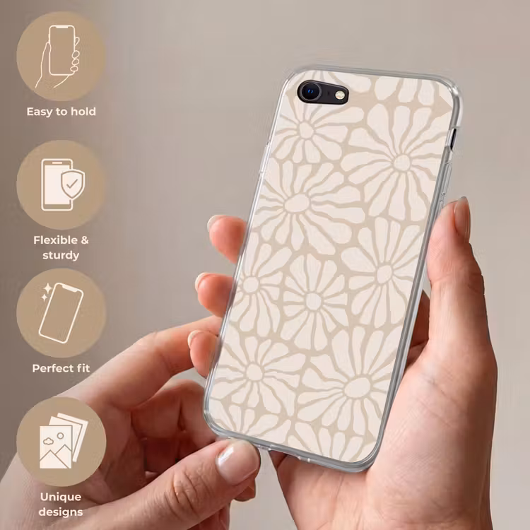 Bloemen - Print - Beige - Bruin - Minimalistisch Telefoonhoesje iPhone 7 klein -sfeer3_EN