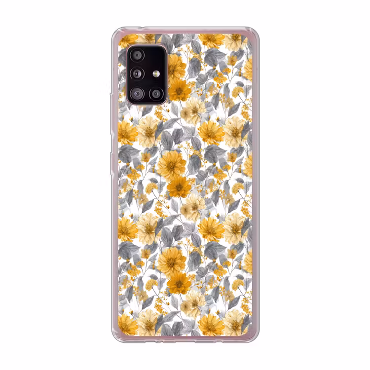 Bloemen - Botanisch - Elegant - Okergeel - Grijs Telefoonhoesje Samsung Galaxy A51 5G klein 373 -3d
