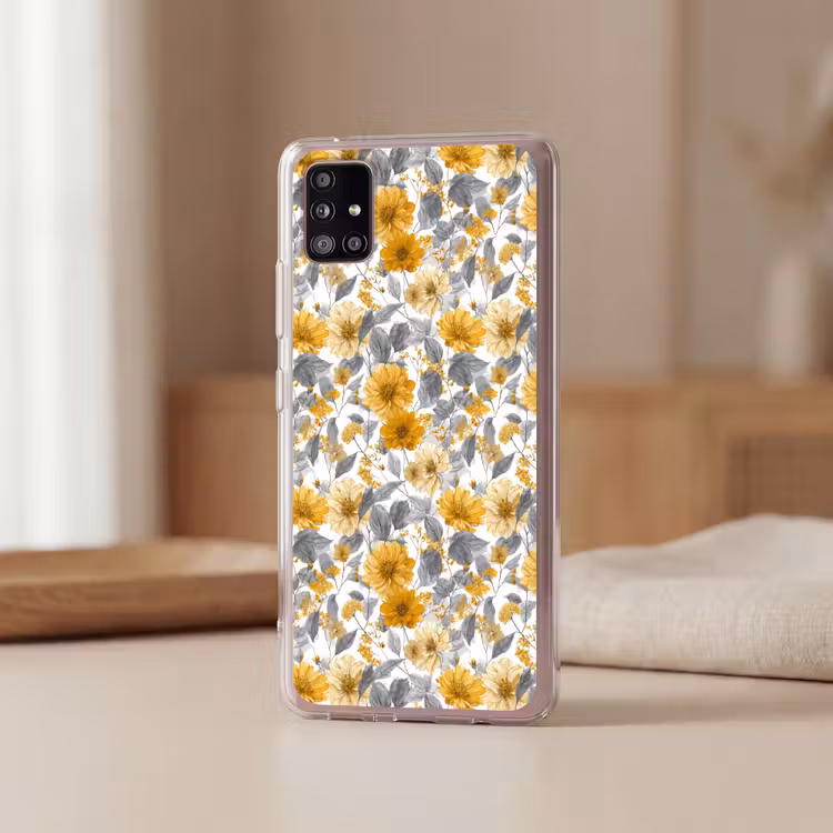 Bloemen - Botanisch - Elegant - Okergeel - Grijs Telefoonhoesje Samsung Galaxy A51 5G klein 373 -sfeer2