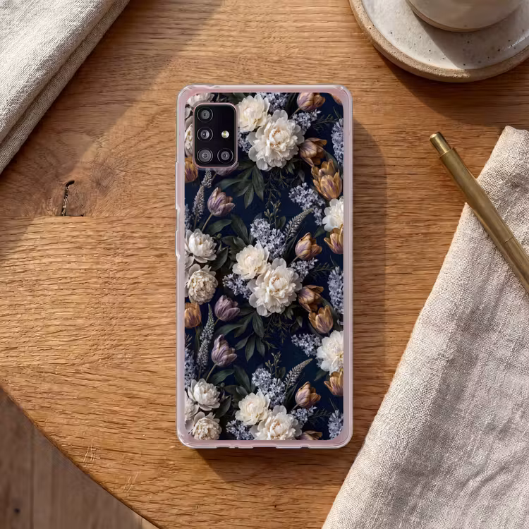 Bloemen - Donker - Elegant - Natuur - Wit Telefoonhoesje Samsung Galaxy A51 5G klein -sfeer1