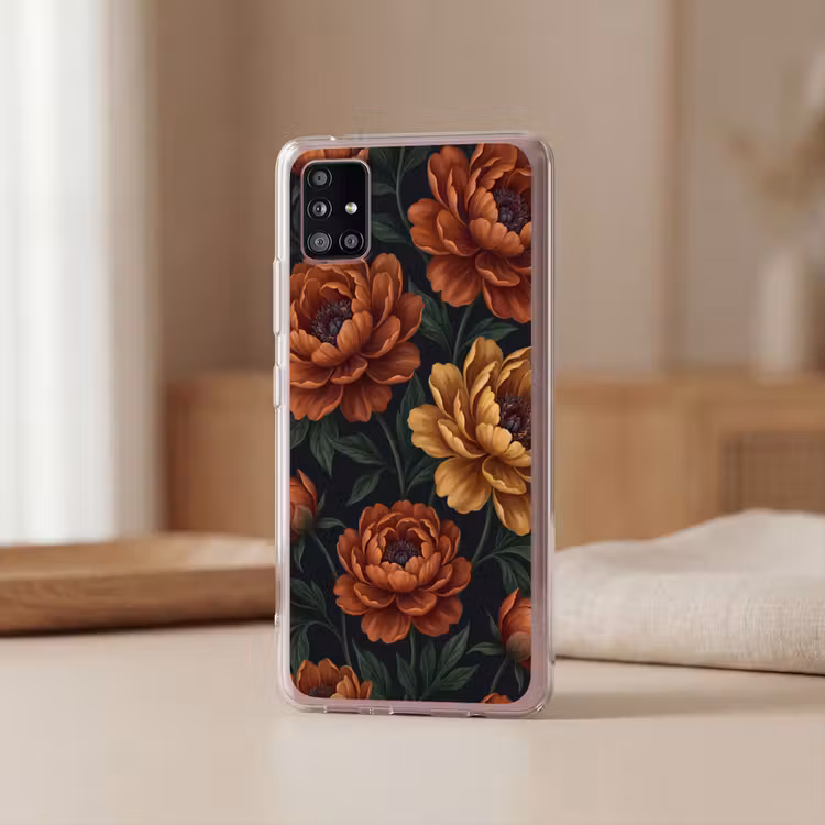 Bloemen - Bladeren - Natuur - Modern - Oranje Telefoonhoesje Samsung Galaxy A51 5G klein -sfeer2