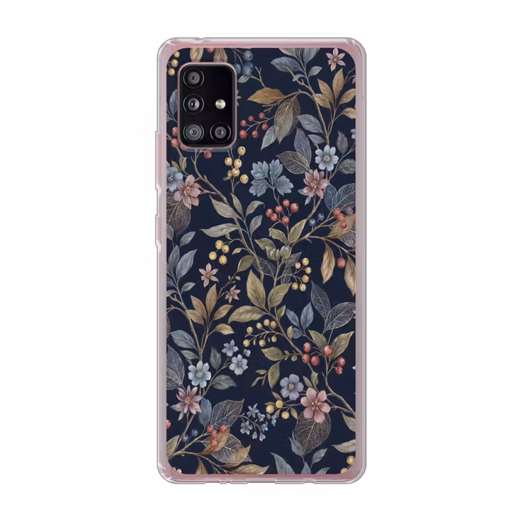 Bloemen - Bladeren - Patroon - Botanisch - Donkerblauw Telefoonhoesje Samsung Galaxy A51 5G klein -3d