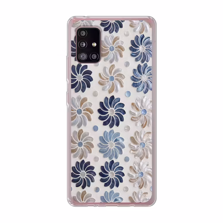 Bloemen - Parelmoer - Abstract - Patroon - Blauw Telefoonhoesje Samsung Galaxy A51 5G klein -3d