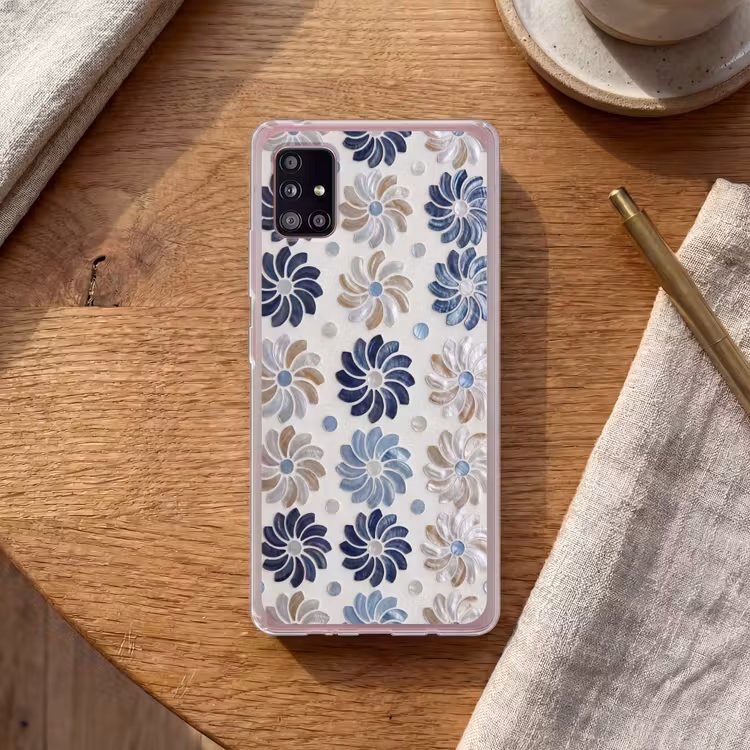 Bloemen - Parelmoer - Abstract - Patroon - Blauw Telefoonhoesje Samsung Galaxy A51 5G klein -sfeer1