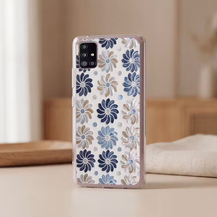Bloemen - Parelmoer - Abstract - Patroon - Blauw Telefoonhoesje Samsung Galaxy A51 5G klein -sfeer2