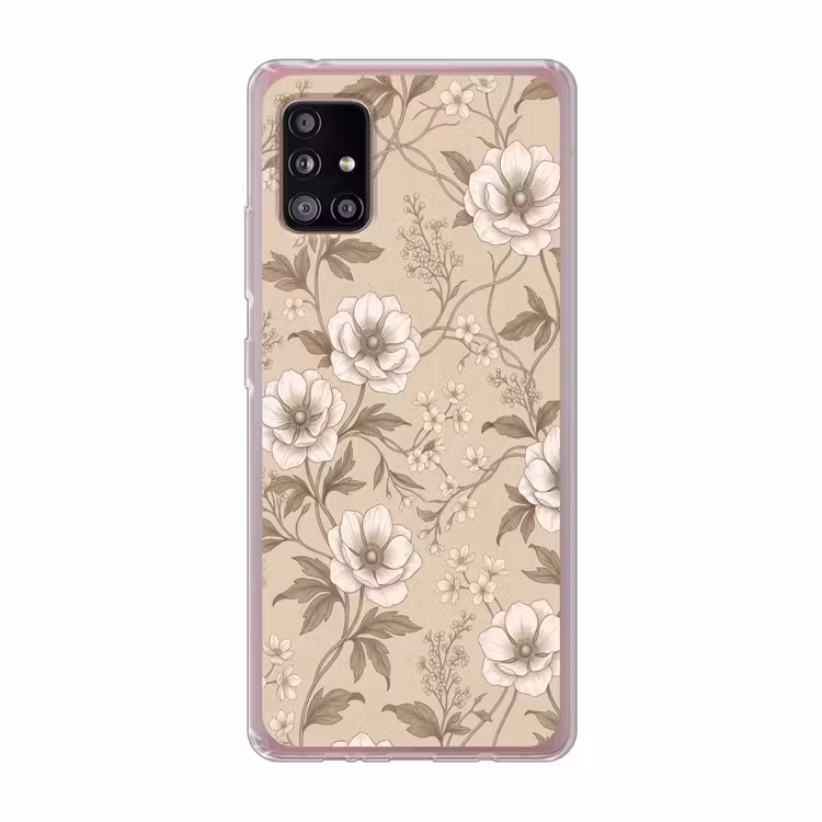 Bloemen - Patroon - Beige Telefoonhoesje Samsung Galaxy A51 5G klein -3d