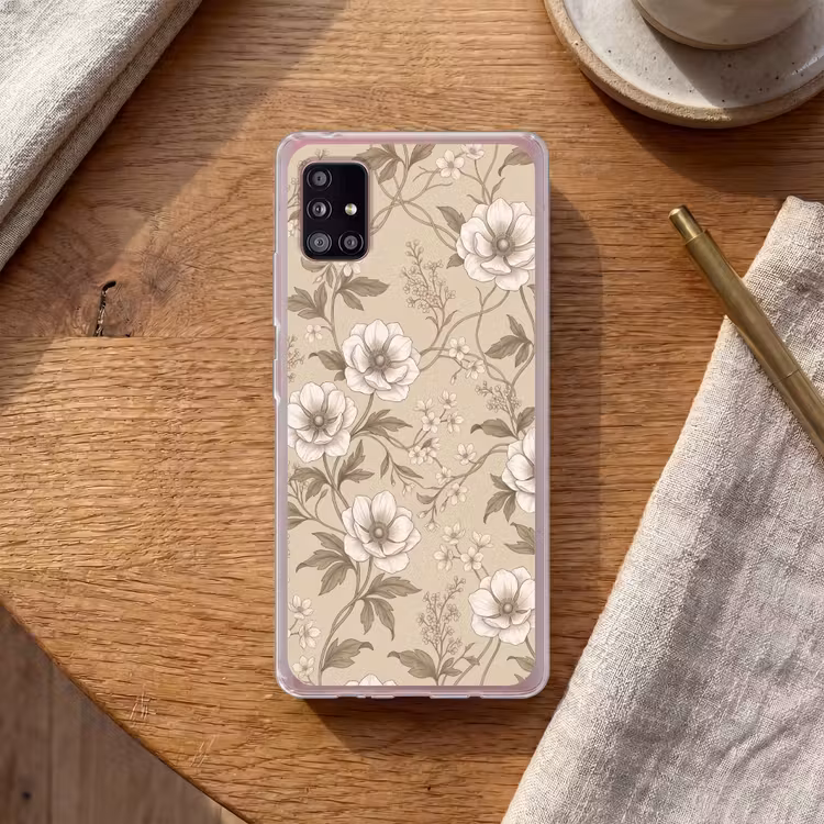 Bloemen - Patroon - Beige Telefoonhoesje Samsung Galaxy A51 5G klein -sfeer1