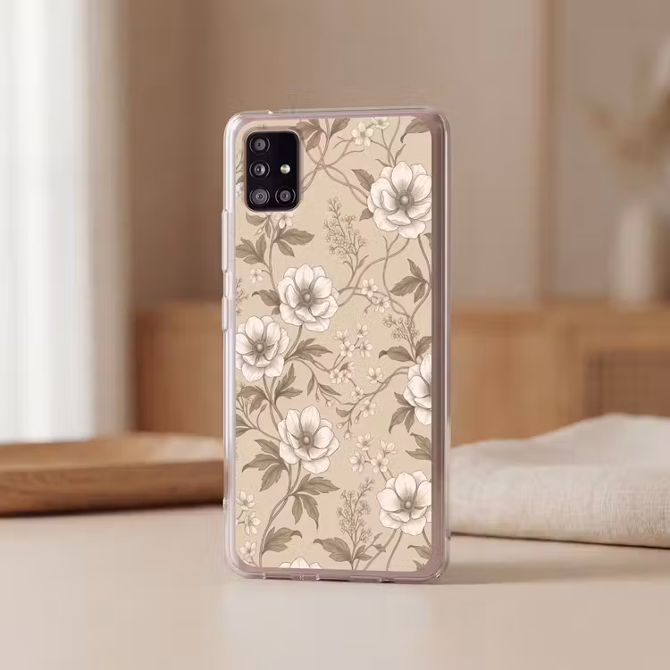 Bloemen - Patroon - Beige Telefoonhoesje Samsung Galaxy A51 5G klein -sfeer2
