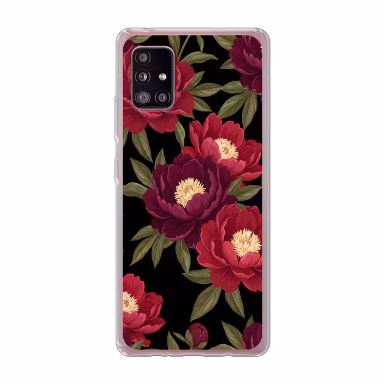 Bloemen - Patroon - Botanisch - Rood - Zwart Telefoonhoesje Samsung Galaxy A51 5G klein -3d