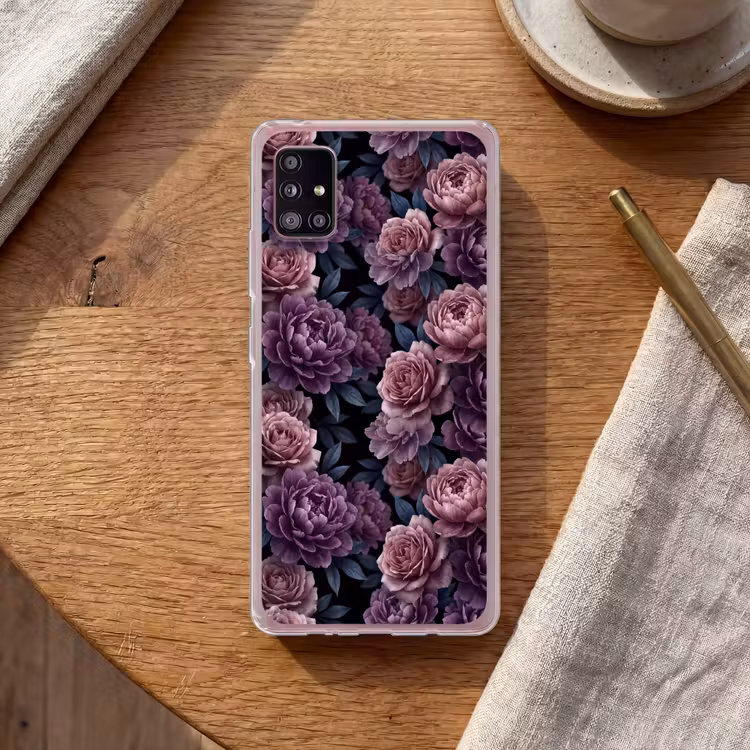 Bloemen - Patroon - Donker - Botanisch - Paars Telefoonhoesje Samsung Galaxy A51 5G klein -sfeer1