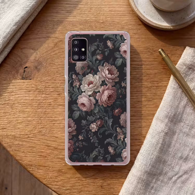 Bloemen - Patroon - Sierlijk - Roze - Donker Telefoonhoesje Samsung Galaxy A51 5G klein -sfeer1