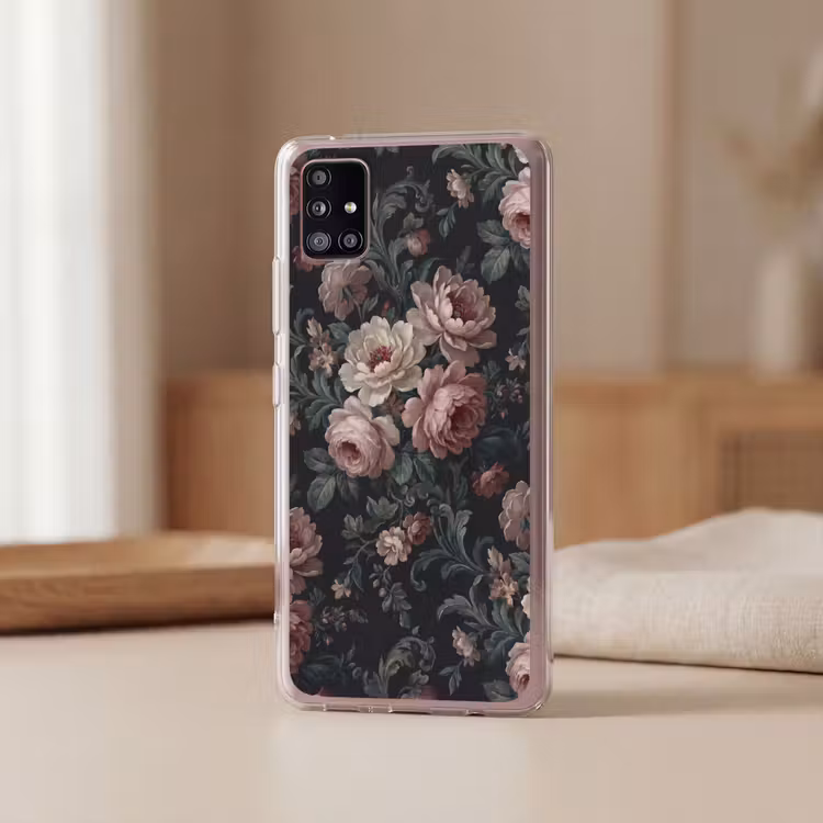 Bloemen - Patroon - Sierlijk - Roze - Donker Telefoonhoesje Samsung Galaxy A51 5G klein -sfeer2