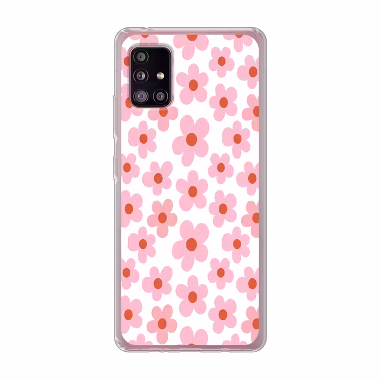 Bloemen - Patroon - Modern - Roze - Wit Telefoonhoesje Samsung Galaxy A51 5G klein -3d