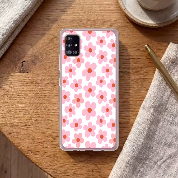 Bloemen - Patroon - Modern - Roze - Wit Telefoonhoesje Samsung Galaxy A51 5G klein -sfeer1