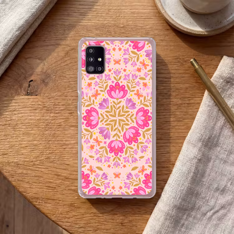 Bloemen - Patroon - Natuur - Abstract - Roze Telefoonhoesje Samsung Galaxy A51 5G klein -sfeer1