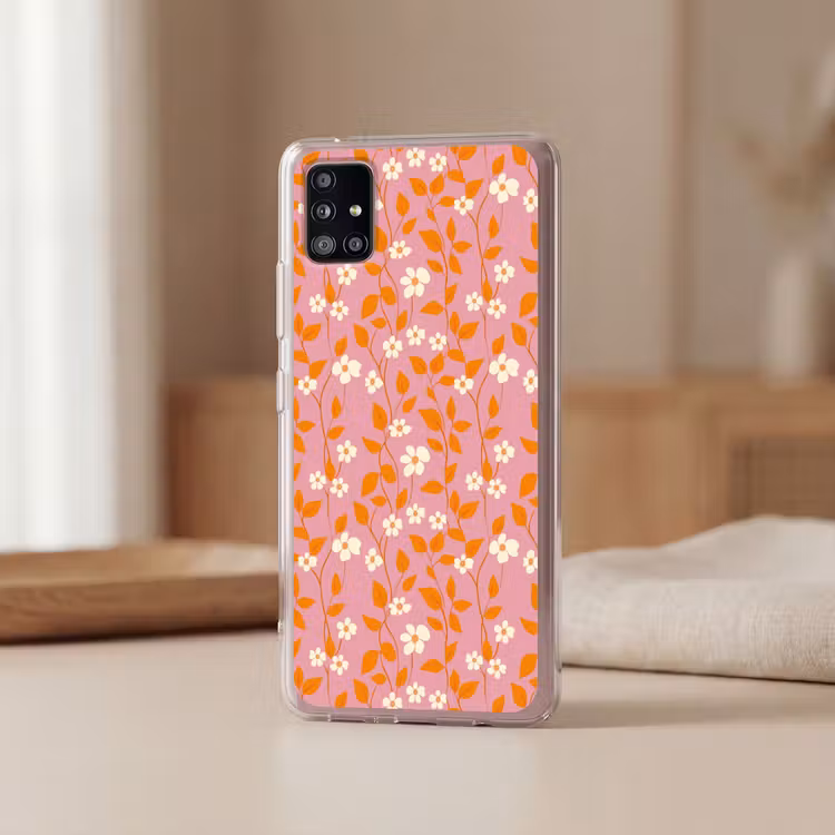 Bloemen - Patroon - Oranje Telefoonhoesje Samsung Galaxy A51 5G klein 373 -sfeer2