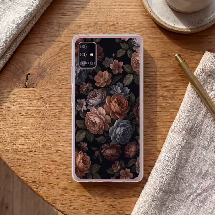 Bloemen - Patroon - Vintage - Donker - Roze Telefoonhoesje Samsung Galaxy A51 5G klein -sfeer1