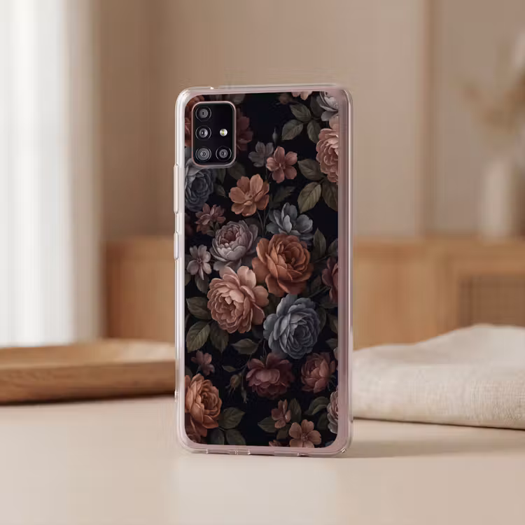 Bloemen - Patroon - Vintage - Donker - Roze Telefoonhoesje Samsung Galaxy A51 5G klein -sfeer2