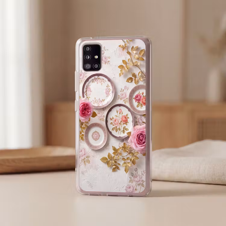 Bloemen - Patroon - Vintage - Roze - Decoratie Telefoonhoesje Samsung Galaxy A51 5G klein -sfeer2