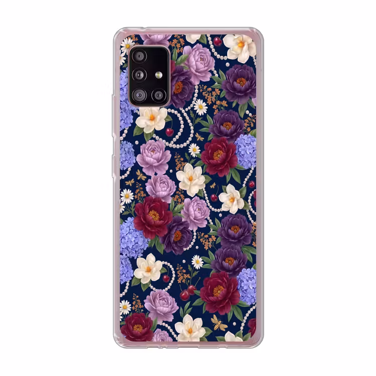Bloemen - Parels - Decoratie - Modern - Blauw Telefoonhoesje Samsung Galaxy A51 5G klein -3d