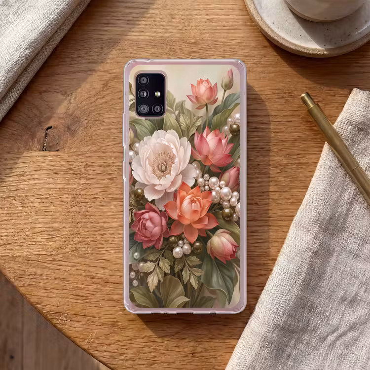 Bloemen - Parels - Elegant - Roze - Wit Telefoonhoesje Samsung Galaxy A51 5G klein -sfeer1