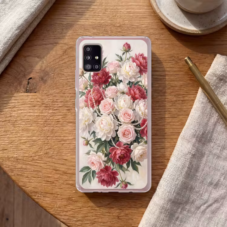 Bloemen - Parels - Romantiek - Klassiek - Roze Telefoonhoesje Samsung Galaxy A51 5G klein -sfeer1