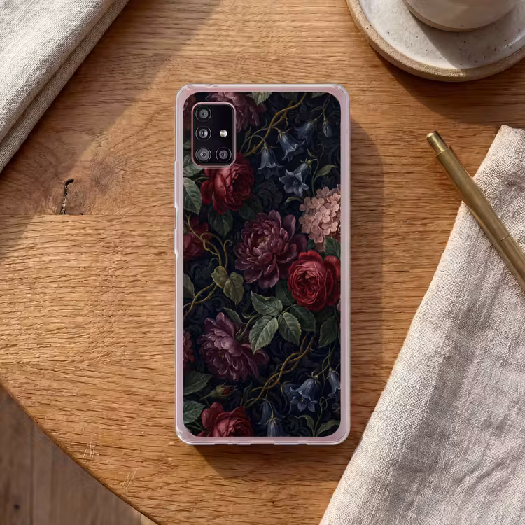 Bloemen - Rood - Klassiek - Donker - Patroon Telefoonhoesje Samsung Galaxy A51 5G klein -sfeer1