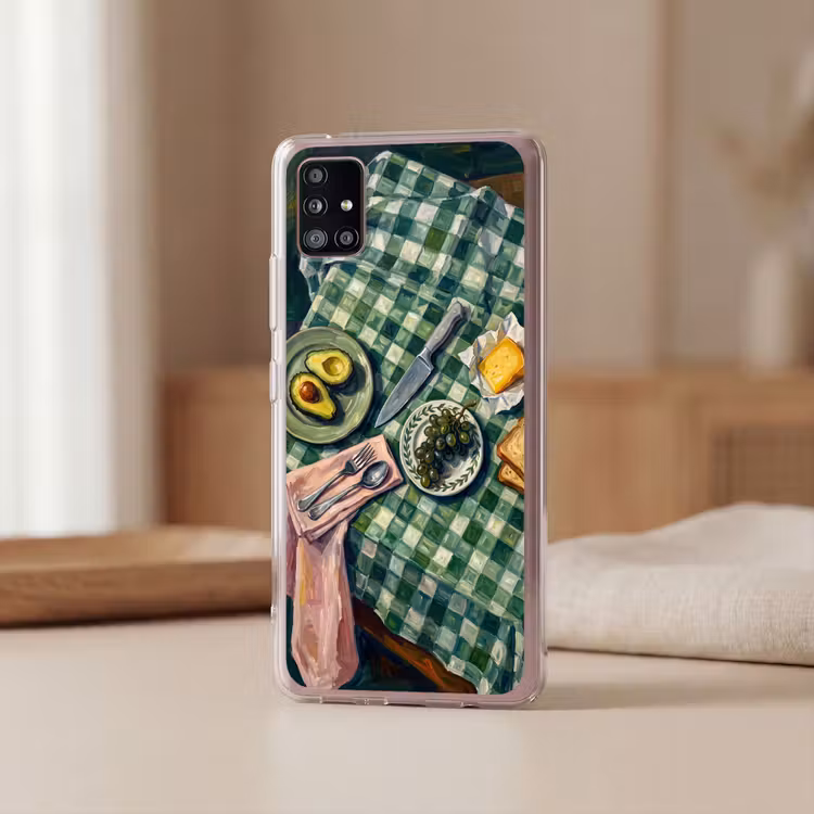 Eten - Ontbijt - Tafel - Modern - Groen Telefoonhoesje Samsung Galaxy A51 5G klein -sfeer2