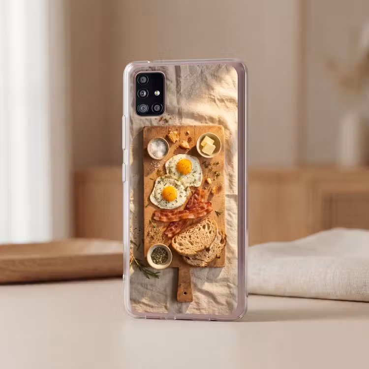 Eten - Ontbijt - Hout - Rustiek - Geel Telefoonhoesje Samsung Galaxy A51 5G klein -sfeer2