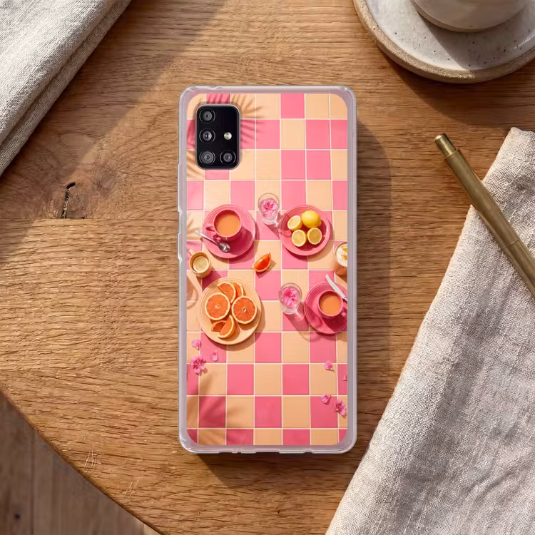 Eten - Citrusvruchten - Stillevens - Roze - Oranje Telefoonhoesje Samsung Galaxy A51 5G klein -sfeer1