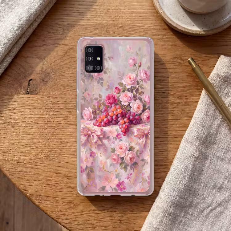 Eten - Bloemen - Stilleven - Roze - Goud Telefoonhoesje Samsung Galaxy A51 5G klein -sfeer1