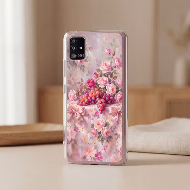 Eten - Bloemen - Stilleven - Roze - Goud Telefoonhoesje Samsung Galaxy A51 5G klein -sfeer2