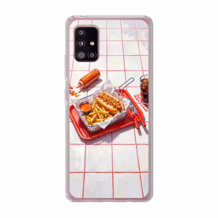 Eten - Hotdog - Fastfood - Modern - Rood Telefoonhoesje Samsung Galaxy A51 5G klein -3d