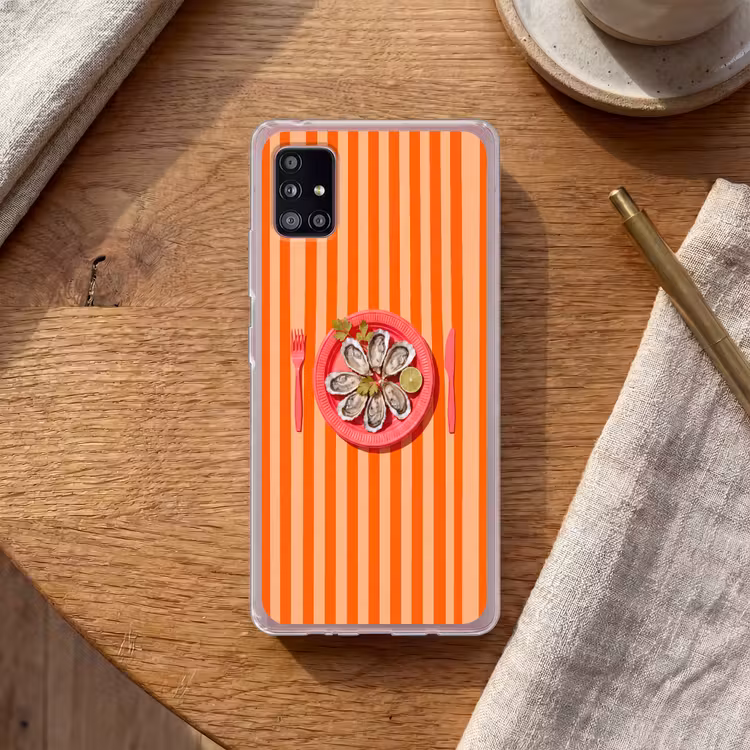Eten - Oester - Zeevruchten - Oranje - Modern Telefoonhoesje Samsung Galaxy A51 5G klein -sfeer1