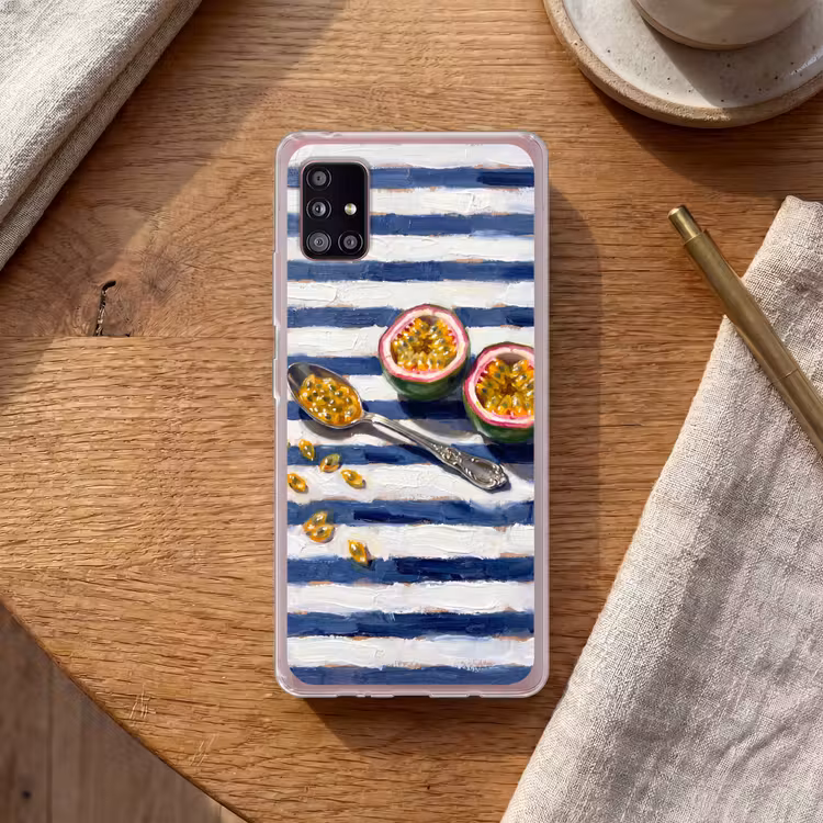 Eten - Passievrucht - Tropisch - Modern - Kleurrijk Telefoonhoesje Samsung Galaxy A51 5G klein -sfeer1
