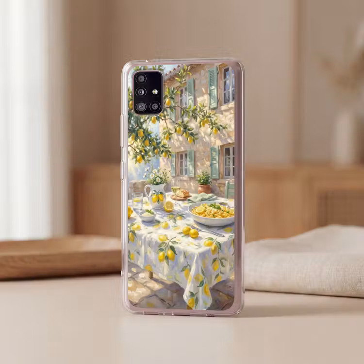Eten - Terras - Zomer - Geschilderd - Geel Telefoonhoesje Samsung Galaxy A51 5G klein -sfeer2