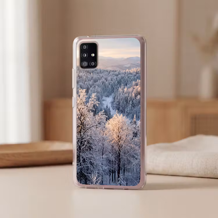 Bos - Bergen - Goud - Winter - Warm Telefoonhoesje Samsung Galaxy A51 5G klein -sfeer2