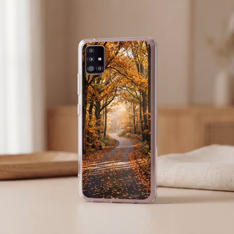 Bospad - Herfstbos - Bladeren - Oranje - Nostalgisch Telefoonhoesje Samsung Galaxy A51 5G klein -sfeer2