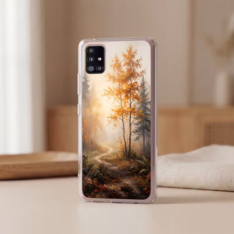 Bospad - Herfstbladeren - Natuur - Schilderachtig - Oranje Telefoonhoesje Samsung Galaxy A51 5G klein -sfeer2