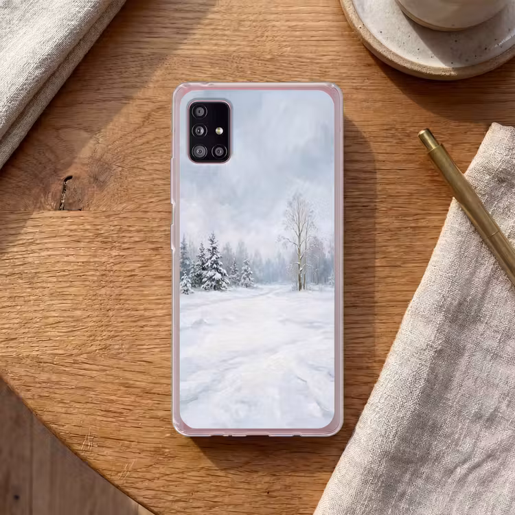 Bospad - Dennen - Sneeuw - Winter - Rustgevend Telefoonhoesje Samsung Galaxy A51 5G klein -sfeer1